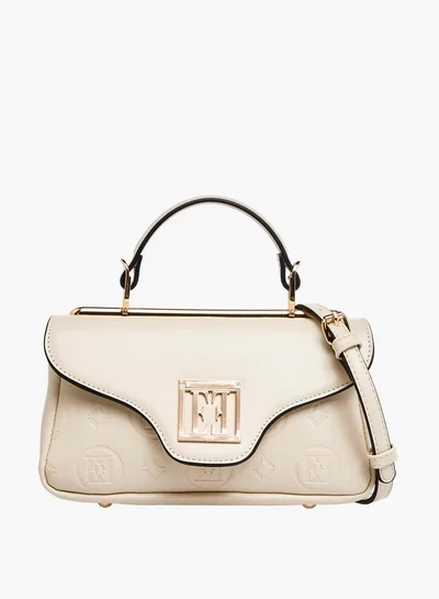 ايل Monogram Embossed Satchel Bag with Detachable Strap and Flap Closure
