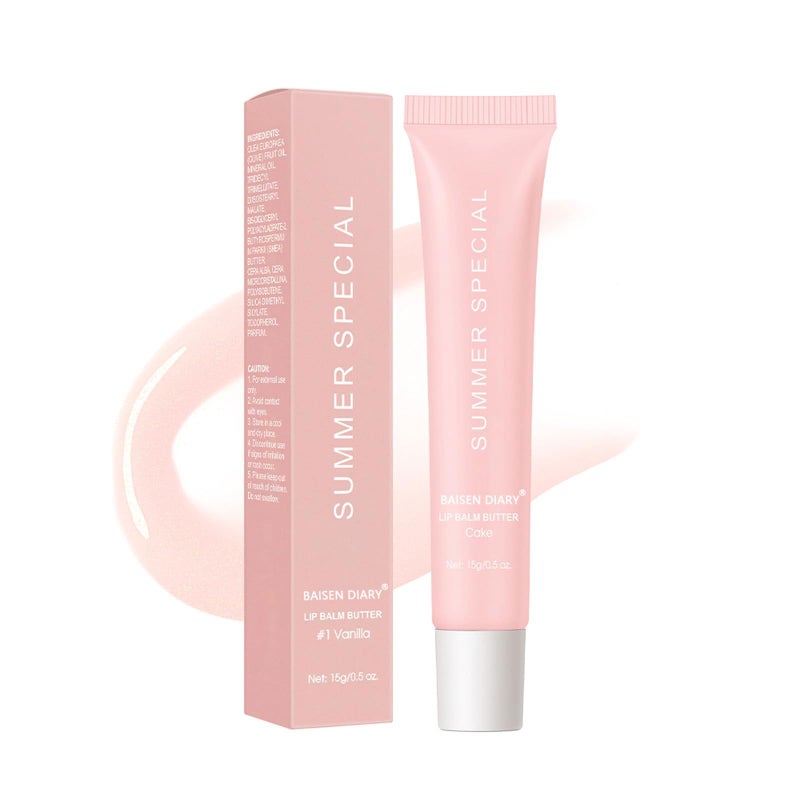 BAISEN DIARY Summer Special Lip Butter Balm - Ultra-Hydrating, Nourishing Lip Care with Natural Ingredients, Shea Butter & Olive Butter, Soothes & Softens Dry Lips (#4 Cake (glitter)) - Image 1