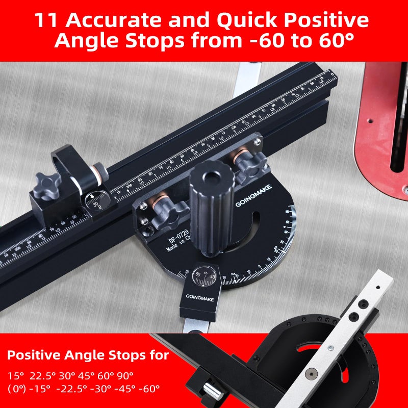 GOINGMAKE Portable Table Saw Miter Gauge with 18 Inch Fence and Multifunction Flip Stop and Positive Angle Stops, Miter Gauge for Table Saw Accessories, for Woodworking Cuts, Fits 3/4"x3/8" Slot - Image 2
