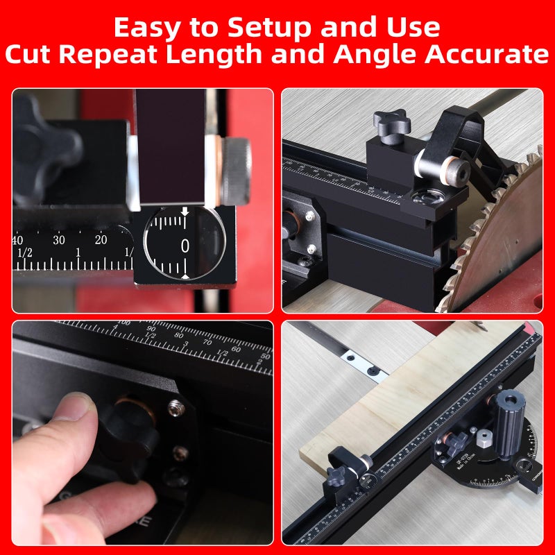 GOINGMAKE Portable Table Saw Miter Gauge with 18 Inch Fence and Multifunction Flip Stop and Positive Angle Stops, Miter Gauge for Table Saw Accessories, for Woodworking Cuts, Fits 3/4"x3/8" Slot - Image 5