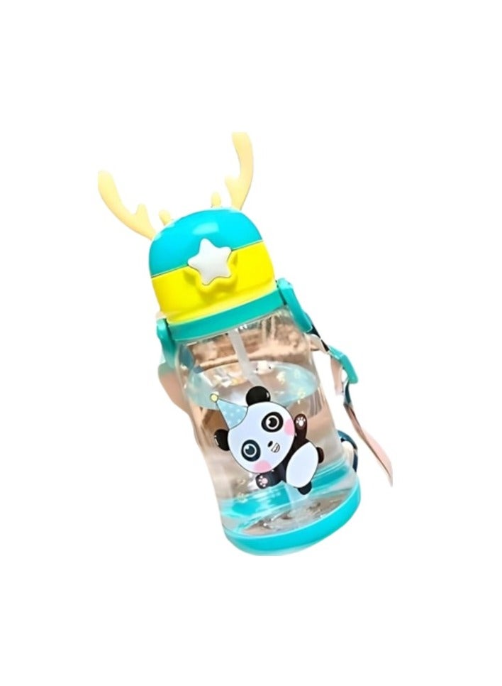 Kids Water Bottle 500ml with Antler Lid & Cartoon Design – Green - Image 1