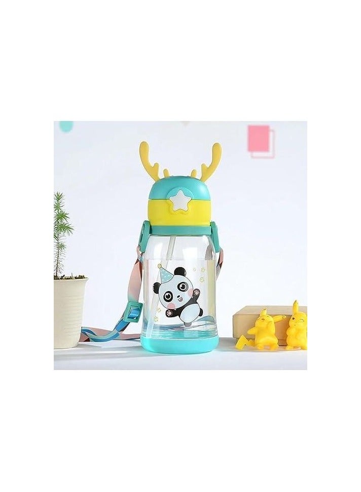 Kids Water Bottle 500ml with Antler Lid & Cartoon Design – Green - Image 2