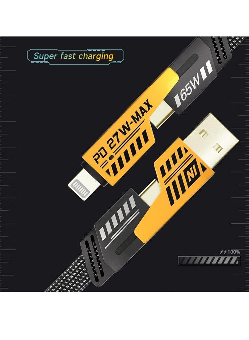 "4-in-1 Convertible Metal Fast Data Cable – 65W Braided USB-C, USB-A Cable for iPhone, iPad, MacBook, Samsung, Android (1.2M)"