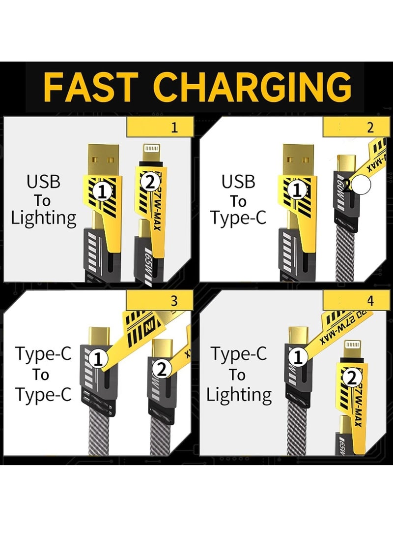 "4-in-1 Convertible Metal Fast Data Cable – 65W Braided USB-C, USB-A Cable for iPhone, iPad, MacBook, Samsung, Android (1.2M)"