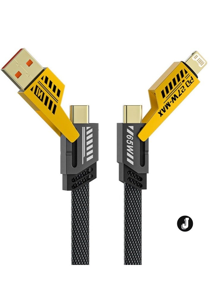"4-in-1 Convertible Metal Fast Data Cable – 65W Braided USB-C, USB-A Cable for iPhone, iPad, MacBook, Samsung, Android (1.2M)"