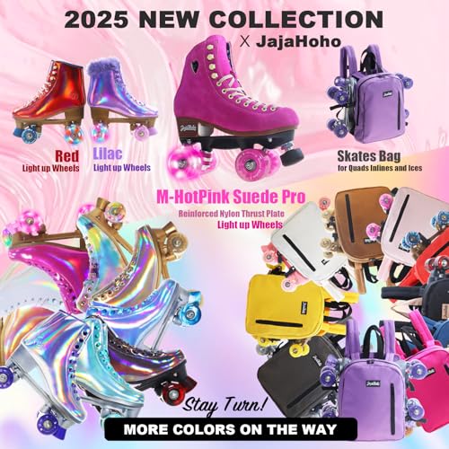 JajaHoho Roller Skates for Women, Holographic High Top Classic Rollerskates, Shiny Double-Row Blue Four Wheels Quad Skates for Girls Indoor & Outdoor (Red, Size 7) - Image 5