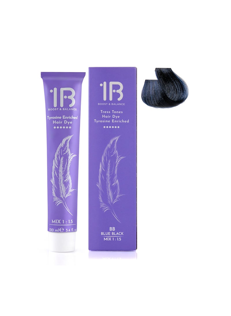 1B Hair Color Cream #BB Blue Black – Permanent Hair Dye with Tress Tones Tyrosine Complex | 100ml | Intense Blue-Black Pigment | Ultra Glossy, Long-Lasting Color with Cool Reflects - Image 2