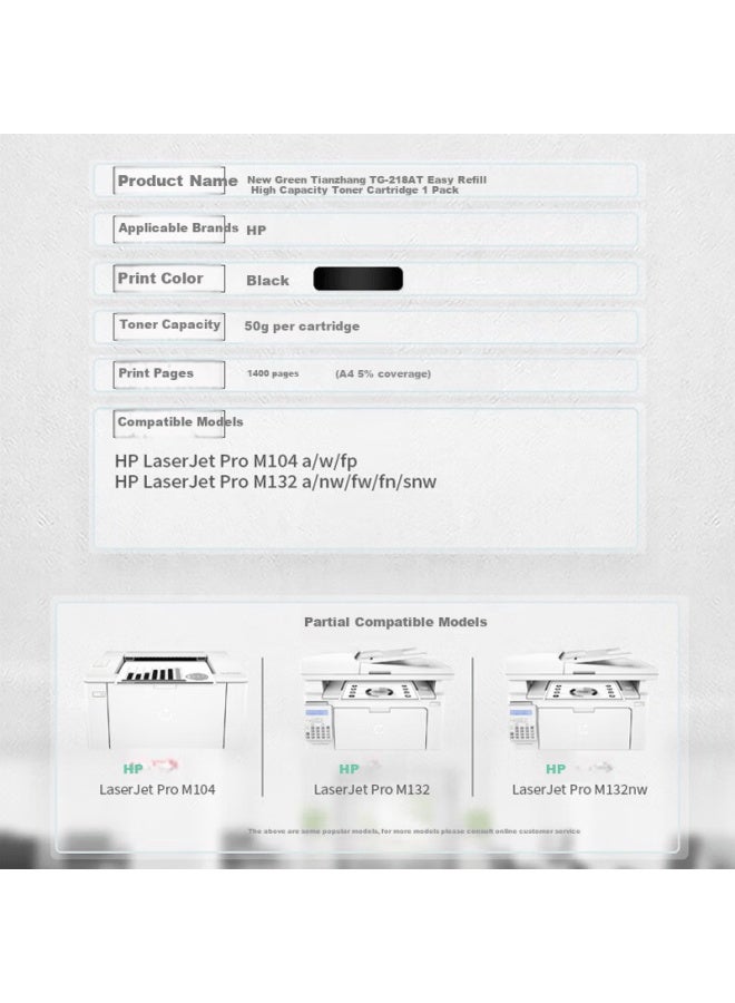 Tango Xinlv Tango M132nw Toner Cartridge Cf218a Ink Cartridge Compatible With Hp Laserjet Mfp M132a M132fw M132fn M132fp M104a/w Printer - Image 1