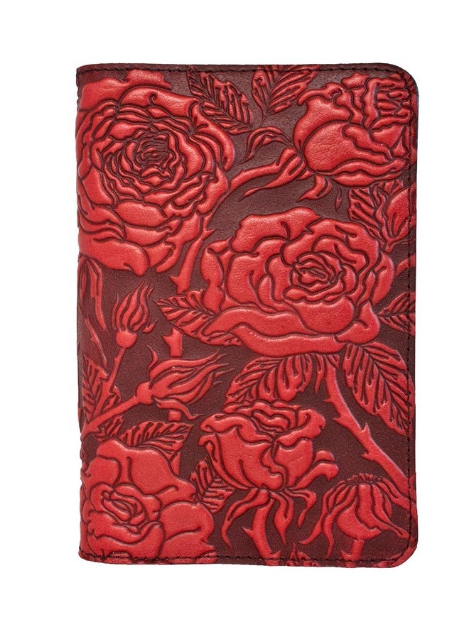 Oberon Design Wild Rose Pocket Notebook Cover, Fits Many 5.5 x 3.5 Inch Notebooks, Embossed Genuine Leather, Red, Made in the USA - Image 1