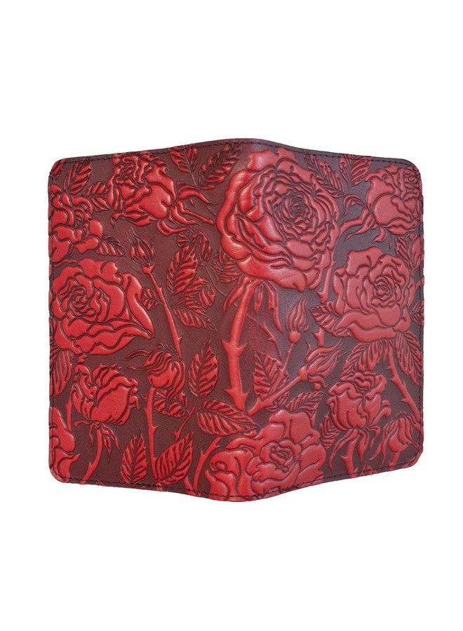 Oberon Design Wild Rose Pocket Notebook Cover, Fits Many 5.5 x 3.5 Inch Notebooks, Embossed Genuine Leather, Red, Made in the USA - Image 2