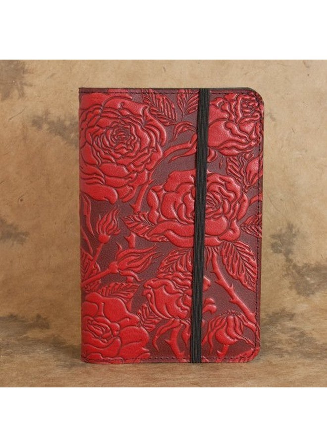 Oberon Design Wild Rose Pocket Notebook Cover, Fits Many 5.5 x 3.5 Inch Notebooks, Embossed Genuine Leather, Red, Made in the USA - Image 4