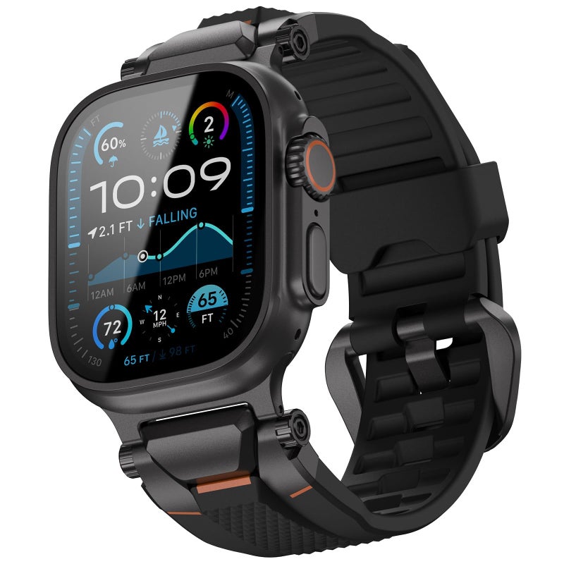 ULTIMAL Sport Band for Apple Watch 49mm/46mm/45mm/44mm, Soft TPU Strap with Stainless Steel Buckle & Connectors, Sweat-Resistant, Easy to Clean, Fits 155-225mm Wrist, for Apple watch Ultra 3/2/1, SE 3/2/1, Series 11/10/9/8/7/6/5/4 (Black/Black) - Image 1