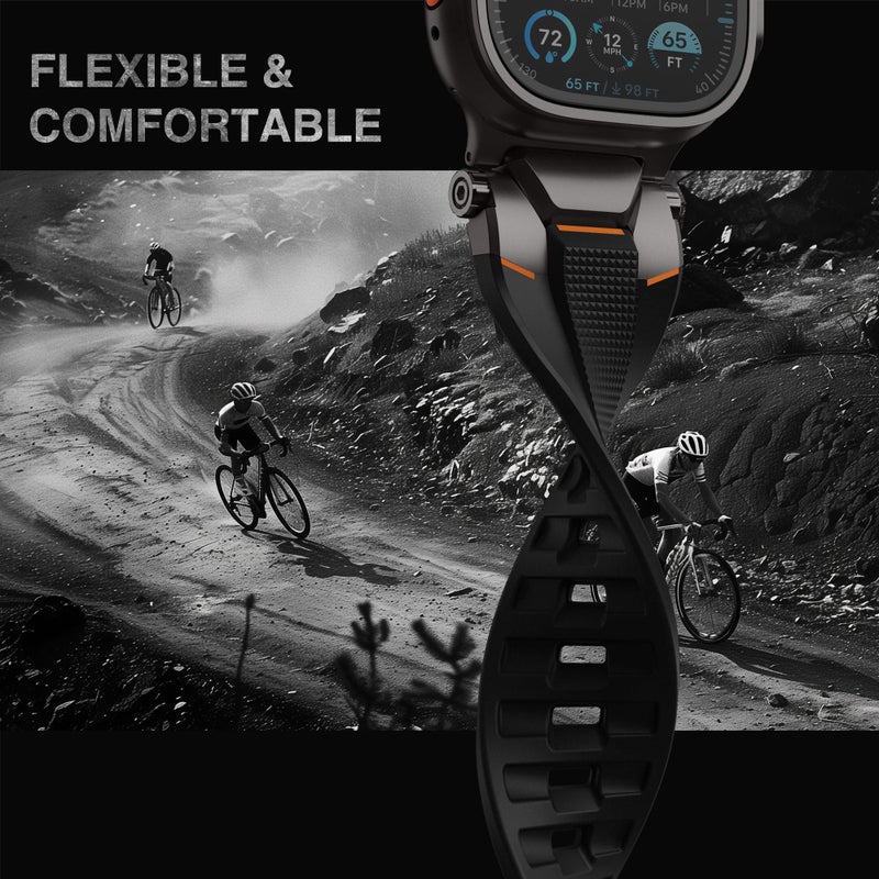 ULTIMAL Sport Band for Apple Watch 49mm/46mm/45mm/44mm, Soft TPU Strap with Stainless Steel Buckle & Connectors, Sweat-Resistant, Easy to Clean, Fits 155-225mm Wrist, for Apple watch Ultra 3/2/1, SE 3/2/1, Series 11/10/9/8/7/6/5/4 (Black/Black) - Image 5