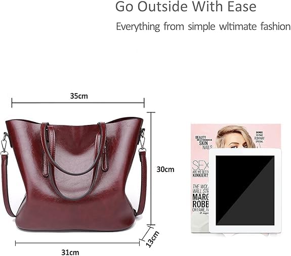 LACOSSI Faux Leather Women Handbags Shoulder Hobo Bag Purse With Long StrapTote Bags for Women For Office Use and Work(Fits up to 12.9" Tablet/15.6") (DarkRedS) - Image 2