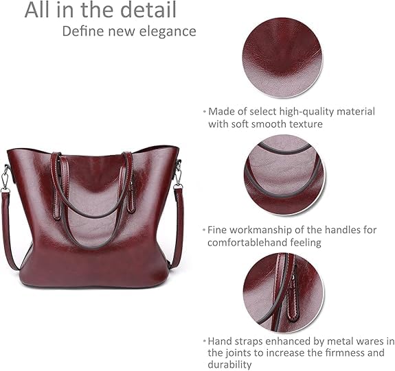 LACOSSI Faux Leather Women Handbags Shoulder Hobo Bag Purse With Long StrapTote Bags for Women For Office Use and Work(Fits up to 12.9" Tablet/15.6") (DarkRedS) - Image 5