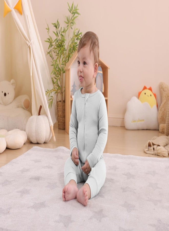GUISBY Long Sleeve Cotton Pajamas Footless Baby Bodysuits with Zipper and Mittens 3-Pack for Boys Girls White+Grey+Blue 6-12 Months - Image 3