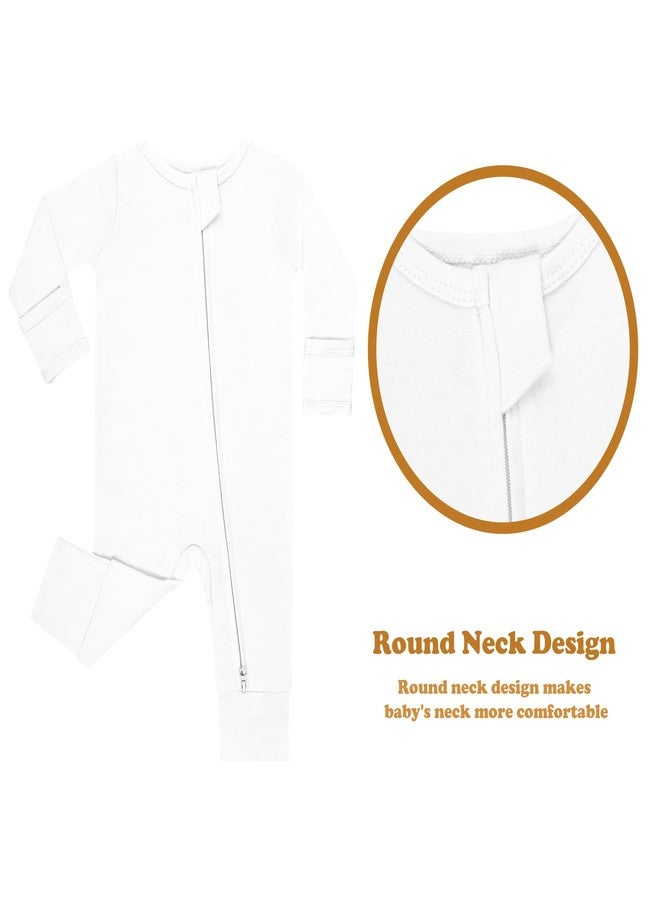 GUISBY Long Sleeve Cotton Pajamas Footless Baby Bodysuits with Zipper and Mittens 3-Pack for Boys Girls White+Grey+Blue 6-12 Months - Image 4