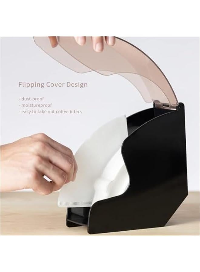 HOOKOR Coffee Filter Holder, Coffee Filter Box with Dustproof Cover, Filter Paper Holder for Coffee Shop, Home, Storage Capacity of 100 pcs Paper Filters (Black) - Image 3