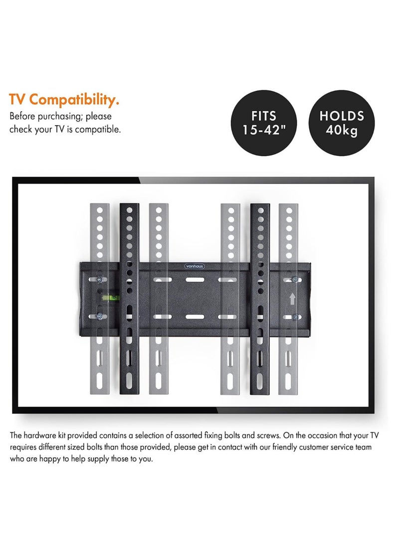 ELTRAZONE 15-42 Inch TV Wall Bracket – Flat to Wall Mount for VESA Compatible Screens, 40kg Weight Capacity - Image 2