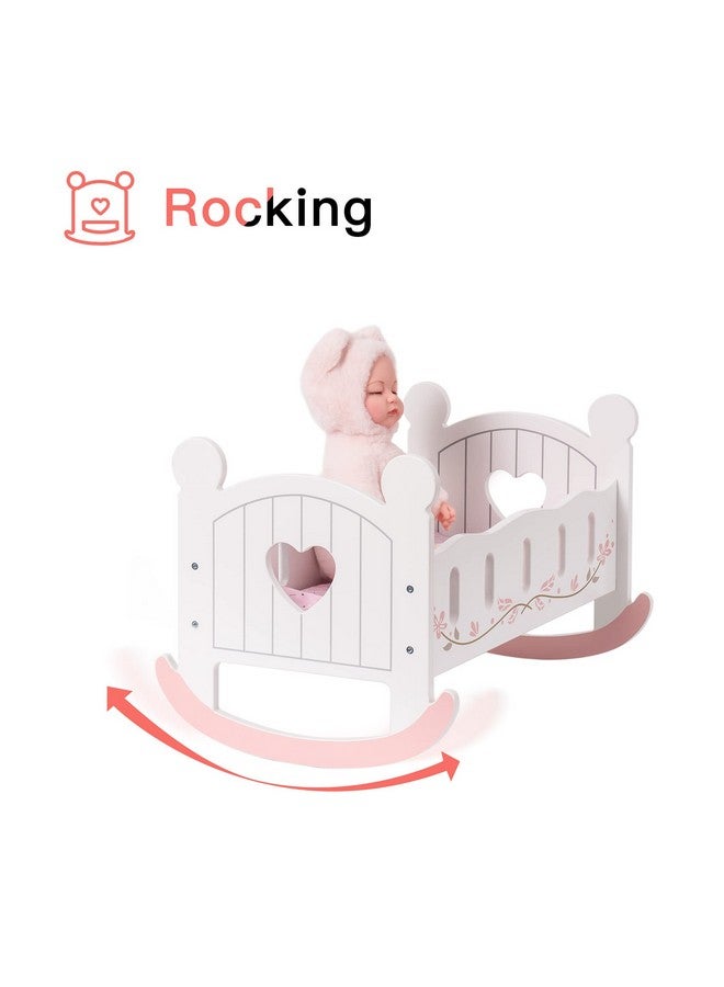 Robotime ROBOTIME Wooden Play Doll Cradle Rocking Baby Doll Crib, Reversible Doll Bedding for Toddler Girl,Fits Dolls Up to 20 Inches (White) - Image 3