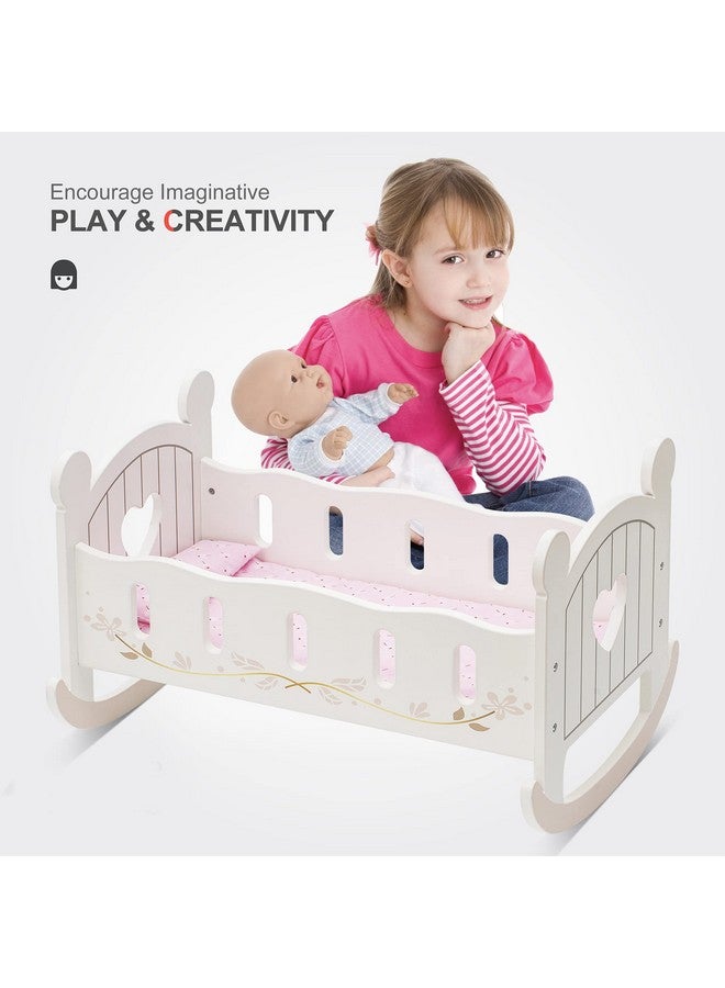 Robotime ROBOTIME Wooden Play Doll Cradle Rocking Baby Doll Crib, Reversible Doll Bedding for Toddler Girl,Fits Dolls Up to 20 Inches (White) - Image 5