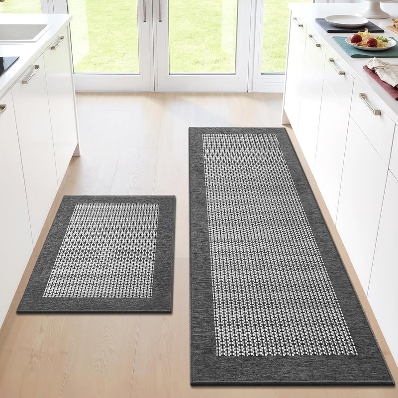 StepRite Kitchen Mats for Floor, Non-Slip Kitchen Rugs Set of 2 PCS, Super Absorbent Washable Kitchen Mats with Rubber Backing, Runner Mats for Front of Sink (20"x32"+20"x60" Grey) - Image 1