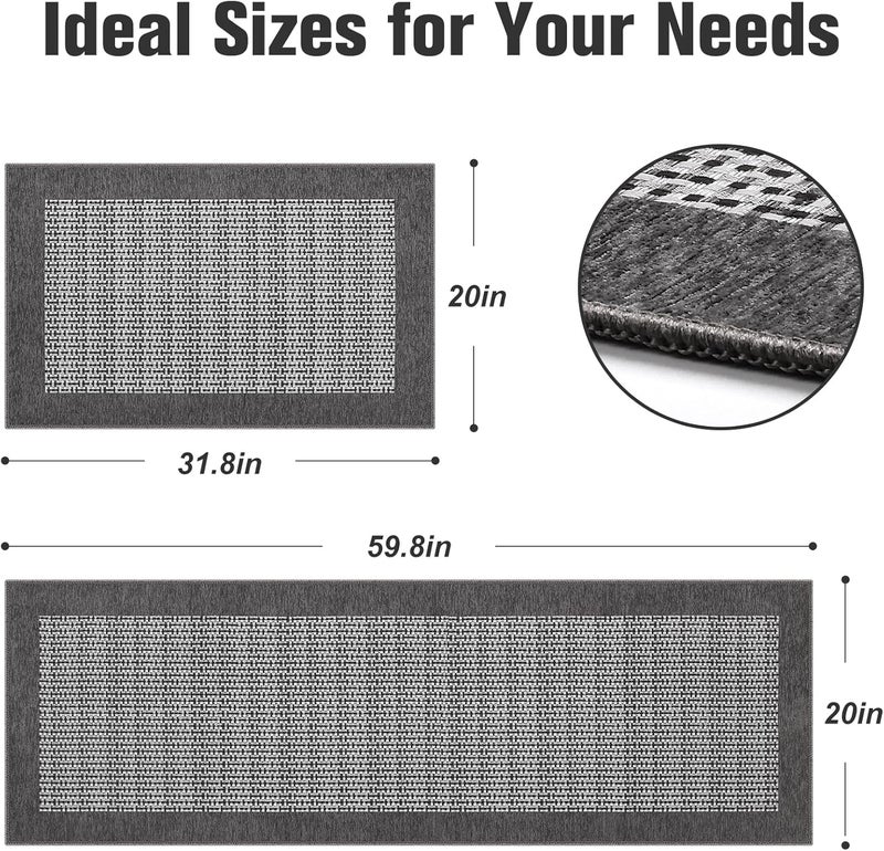 StepRite Kitchen Mats for Floor, Non-Slip Kitchen Rugs Set of 2 PCS, Super Absorbent Washable Kitchen Mats with Rubber Backing, Runner Mats for Front of Sink (20"x32"+20"x60" Grey) - Image 2