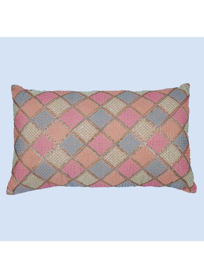 BYFT Orchard Cushion Cover 12 x 20 inch (Diagonal Checks design - Peach) 30 x 50 cm Luxury Decorative Cushion Cover for Sofa, Bed & Living Room- Set of 2 without inserts - Image 3
