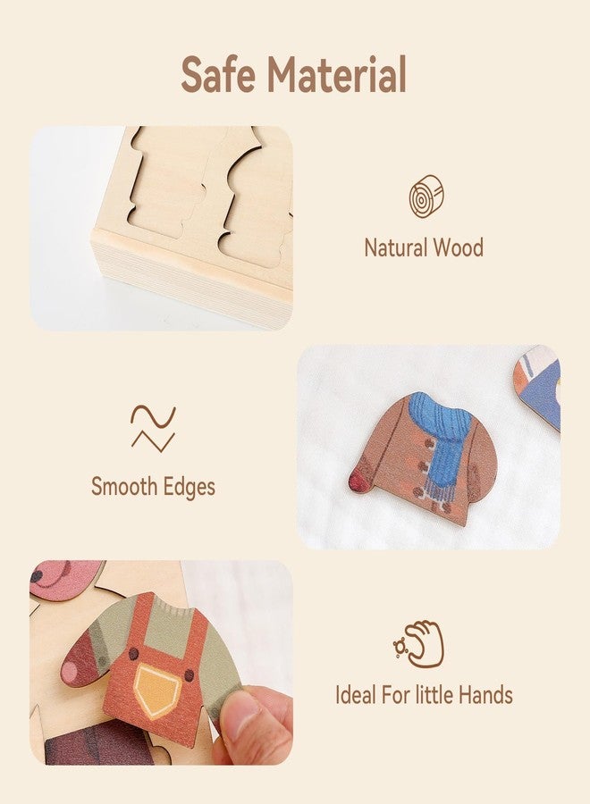 Promise Babe Wooden Fox Family Dress up Puzzle for Toddlers 1-3, Animal Puzzle Toy Sorting & Matching with Storage Case, Learning Educational Montessori Toy Gifts for Kids Boys Girls for 2-4 Years Old - Image 4