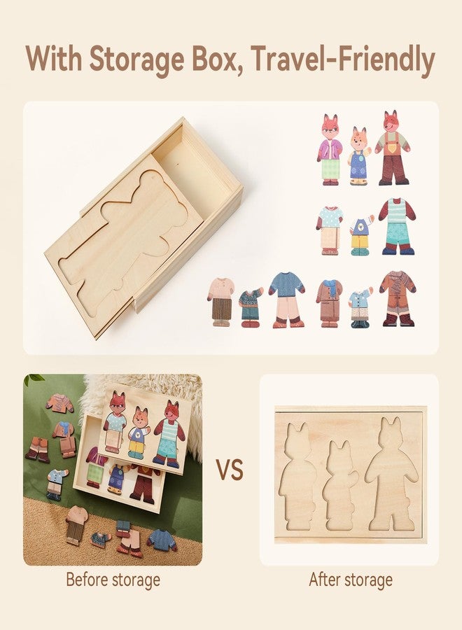 Promise Babe Wooden Fox Family Dress up Puzzle for Toddlers 1-3, Animal Puzzle Toy Sorting & Matching with Storage Case, Learning Educational Montessori Toy Gifts for Kids Boys Girls for 2-4 Years Old - Image 2