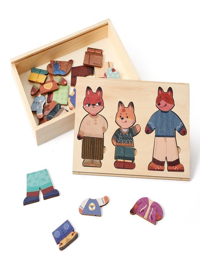 Promise Babe Wooden Fox Family Dress up Puzzle for Toddlers 1-3, Animal Puzzle Toy Sorting & Matching with Storage Case, Learning Educational Montessori Toy Gifts for Kids Boys Girls for 2-4 Years Old - Image 1