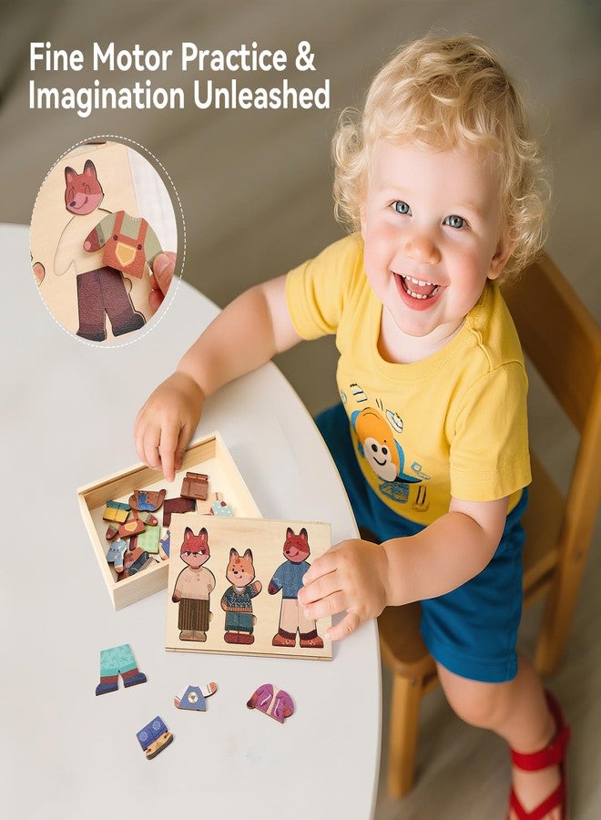 Promise Babe Wooden Fox Family Dress up Puzzle for Toddlers 1-3, Animal Puzzle Toy Sorting & Matching with Storage Case, Learning Educational Montessori Toy Gifts for Kids Boys Girls for 2-4 Years Old - Image 5