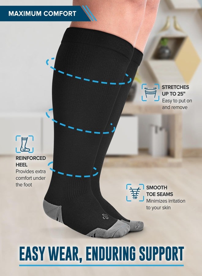 Doctor's Select® 3 Pairs Plus Size Compression Socks Wide Calf - Up to 6XL | 20-30 mmHg Extra Wide Calf Compression Socks Women | Black - Image 3