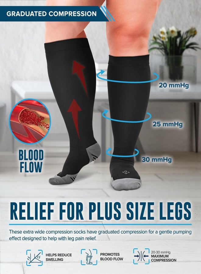 Doctor's Select® 3 Pairs Plus Size Compression Socks Wide Calf - Up to 6XL | 20-30 mmHg Extra Wide Calf Compression Socks Women | Black - Image 2