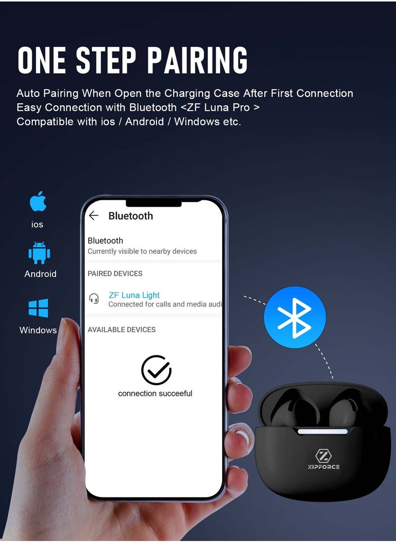 ZIPFORCE - ZIPFORCE True Wireless Earbuds, in-Ear Bluetooth 5.3 Headphones, Bluetooth Earbuds Touch Control 30 Playtime, IPX5 Waterproof TWS, Light-Weight Earphones - Image 1