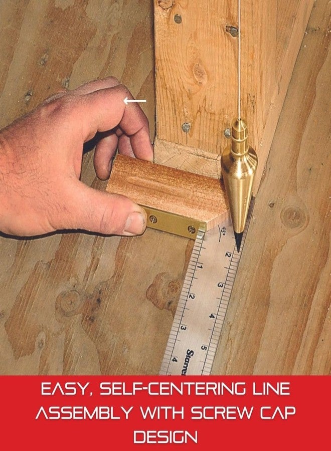 Starrett Solid Brass Plumb Bob with Replaceable, Hardened Steels and 10' Nylon Cord for Layout Work, Construction and Surveying - 16oz. Weight - PBB-16 - Image 4