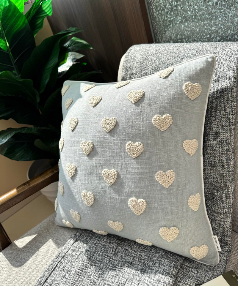 VAGMINE Hand Embroidered Valentineâ€™s Day Gift Throw Pillow Cover - 18x18 Robins Egg Cotton - French Knotted Hearts - Image 4
