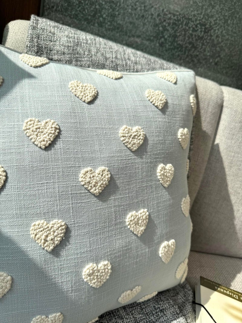 VAGMINE Hand Embroidered Valentineâ€™s Day Gift Throw Pillow Cover - 18x18 Robins Egg Cotton - French Knotted Hearts - Image 5