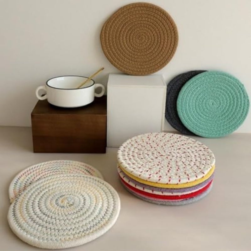 Placemat Round Woven Placemat Kitchen Anti-Scald Thermal Insulation Mat for Home Kitchen Table About 4.33 Inch-15.74 Inch - Image 3