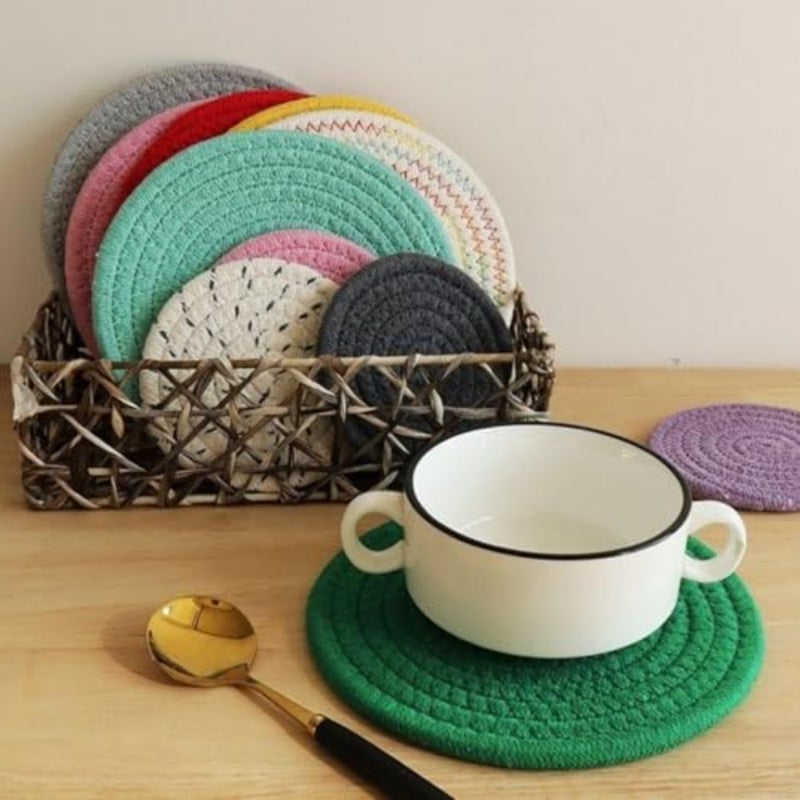 Placemat Round Woven Placemat Kitchen Anti-Scald Thermal Insulation Mat for Home Kitchen Table About 4.33 Inch-15.74 Inch - Image 4