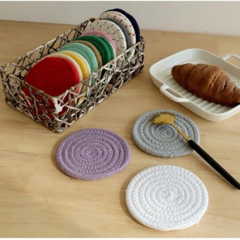 Placemat Round Woven Placemat Kitchen Anti-Scald Thermal Insulation Mat for Home Kitchen Table About 4.33 Inch-15.74 Inch - Image 2