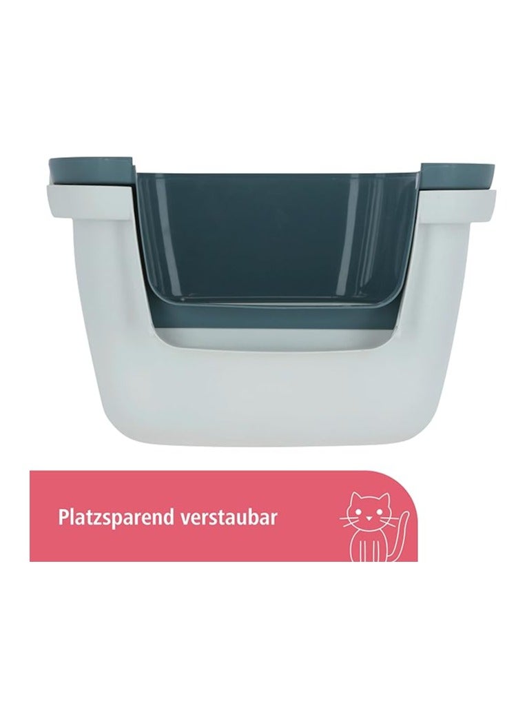 صندوق قمامة القطط المغطى الذكي من ستيفان بلاست كاثي - أزرق/أبيض فولاذي، واسع وسهل التنظيف، مزود بباب متأرجح وفلتر كربون للتحكم في الروائح. - Image 3