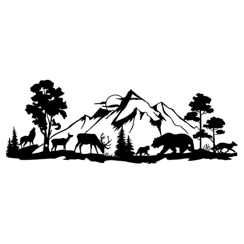 ESTART Mountain Forest Metal Wall Decor Deer Bear Metal Wall Art Woodland Rustic Animal Hunting Decor for Living Room Bedroom Bathroom Cabin Wall Decoration, 15.7 x 5.7 Inch - Image 1
