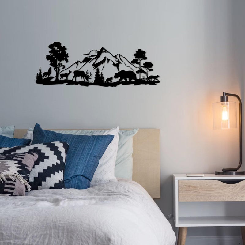 ESTART Mountain Forest Metal Wall Decor Deer Bear Metal Wall Art Woodland Rustic Animal Hunting Decor for Living Room Bedroom Bathroom Cabin Wall Decoration, 15.7 x 5.7 Inch - Image 2