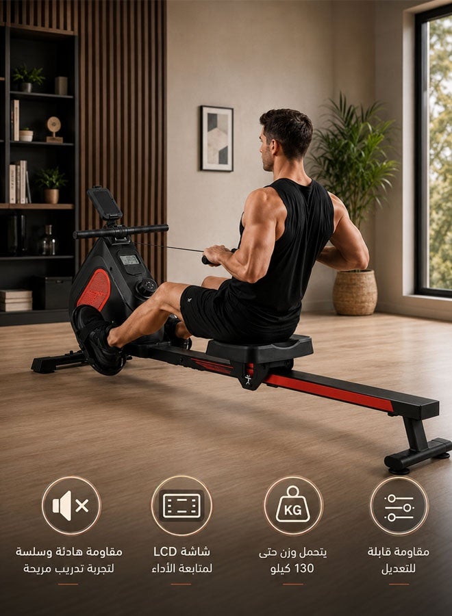 Fitness World Magnetic rowing machine with a versatile digital display, supports up to 130 kg for home use, rowing machine with 16 levels of resistance, comfortable seat, wheels, and non-slip pedals. - Image 1