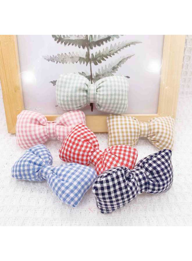 Korean Style Fresh Children's Diy Hairpin Material Japanese And Korean Style Ins Plaid Fabric Bow Clothing Socks Hat Accessories-Color:Plaid Bow Brooch  - Image 3