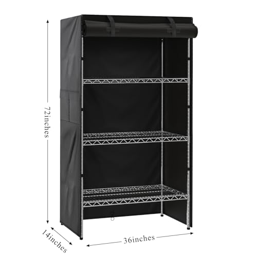 GNarbor Wire Rack Shelf Cover,Heavy Duty Waterproof Dustproof Standing Shelf Units Cover with Zipper for Outdoor Indoor Wire Shelving,36 * 14 * 72 inches,Black - Image 2