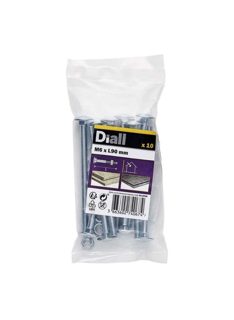 ACE Zinc Plated Carbon Steel Square Coach Nut And Bolt Pack M6 X 90 Mm 10 Piece 