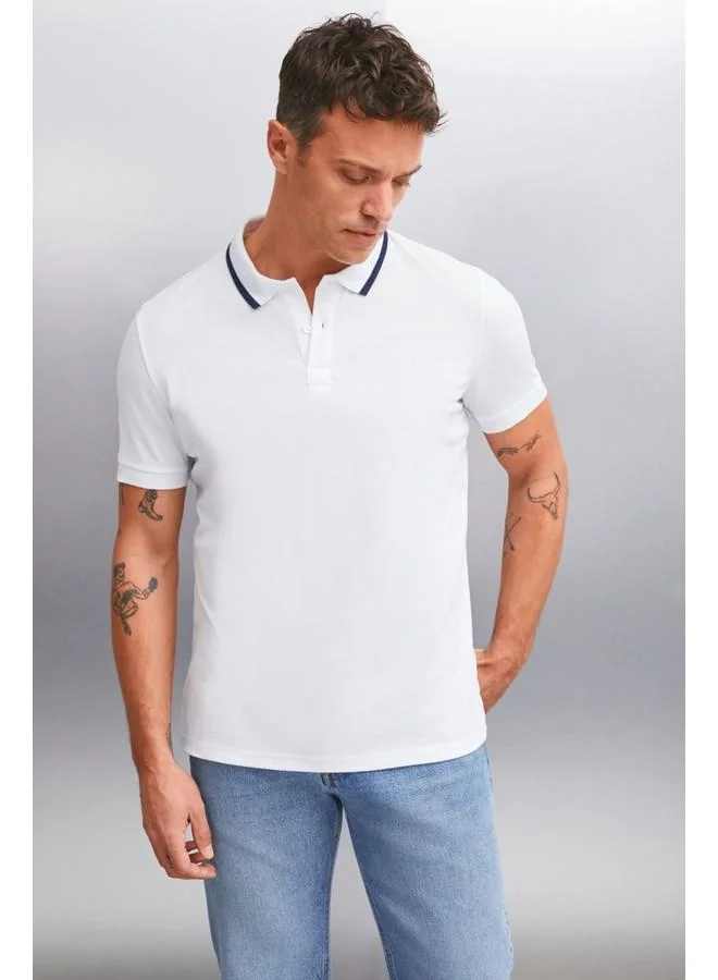 GRIMELANGE Grimelange Rhodes Men's White Polo Neck T-Shirt