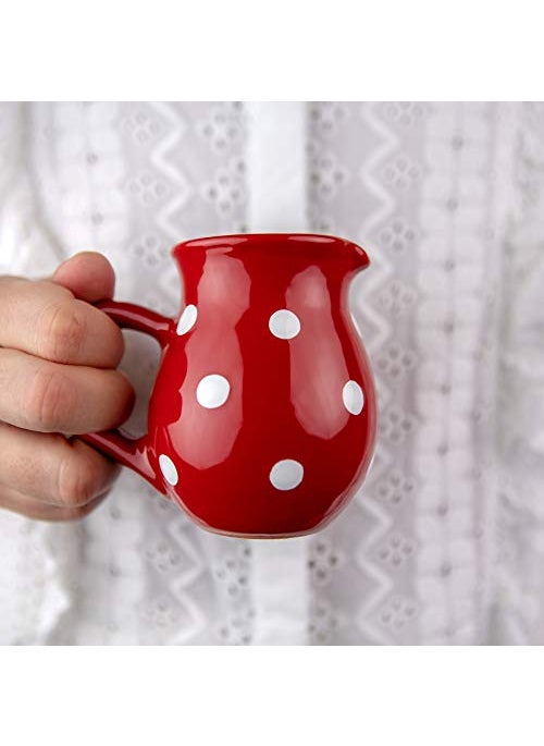 City to Cottage Handmade Red and White Polka Dot Small 150ml5oz Ceramic Creamer Milk Jug Pourer Pitcher Jug Pottery Housewarming Gift for Tea Coffee Lovers by City to Cottage 